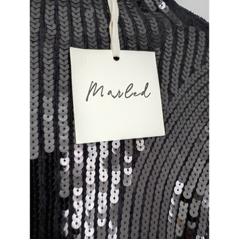 NWT Sequin Cropped Mock Neck Sweater‎ Black Marled Party Knit Fits S - Picture 3 of 8